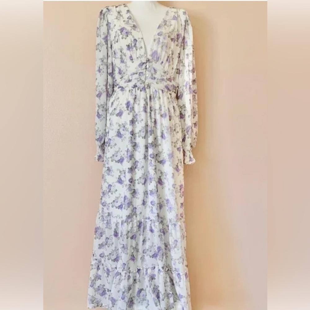 Altar'd State Purple and White Floral Long Sleeve Dress